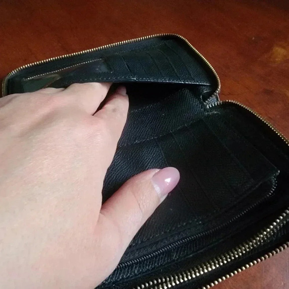 Coach F53937 Double Zip Wallet Signature Coated Canvas Black Brown - Picture 12 of 16